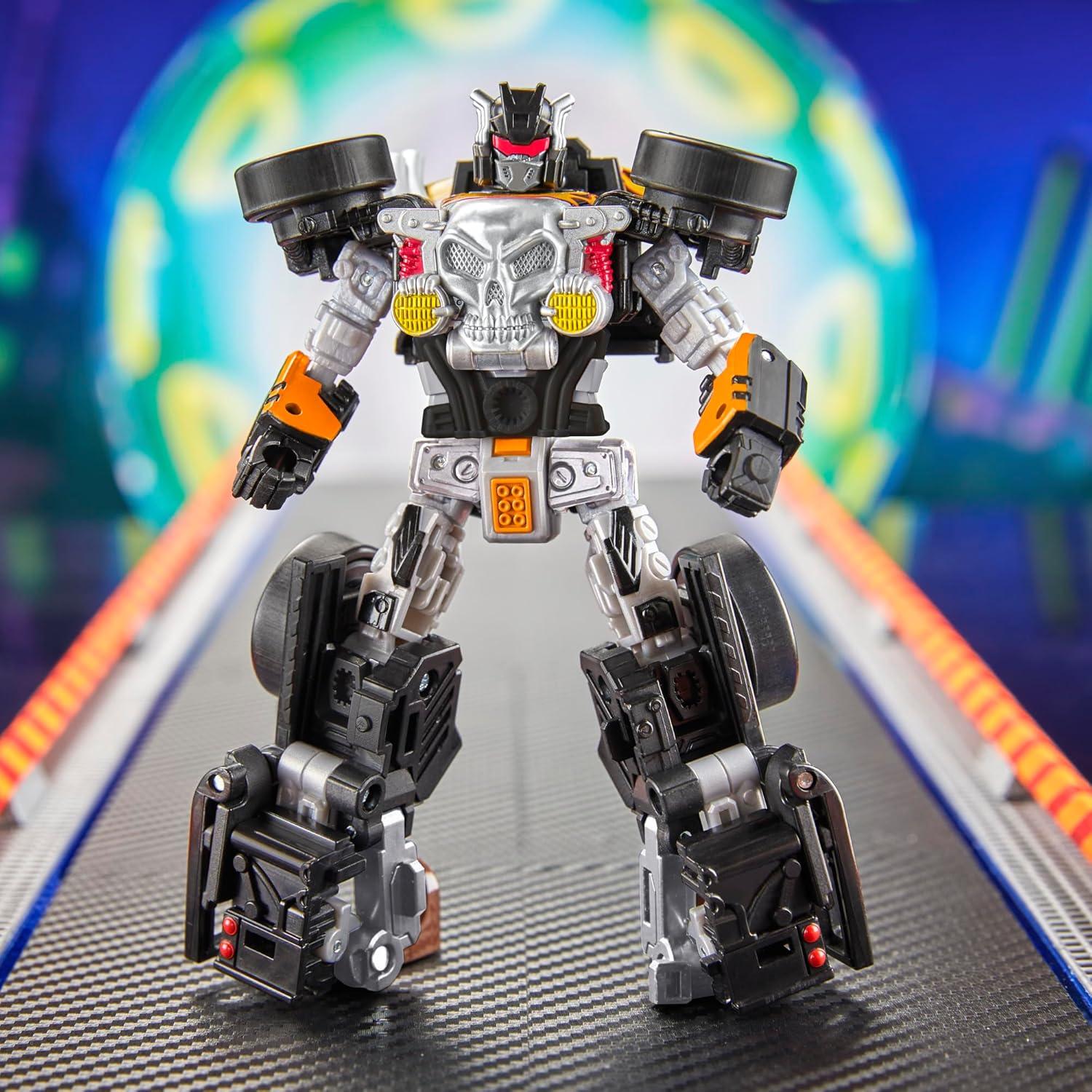 imageTransformers Collaborative Hot Wheels x Twin Mill Deluxe Class 5Inch Robot Action Figure Converts to Racecar Car Toys for Ages 8Bone Crusher