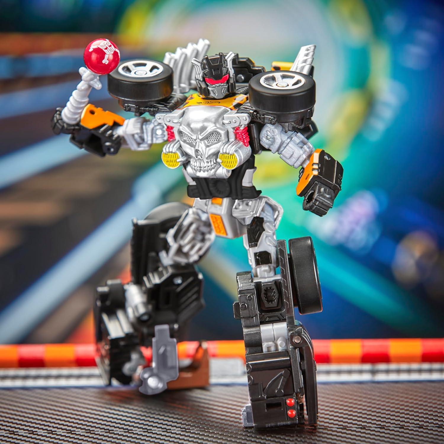 imageTransformers Collaborative Hot Wheels x Twin Mill Deluxe Class 5Inch Robot Action Figure Converts to Racecar Car Toys for Ages 8Bone Crusher