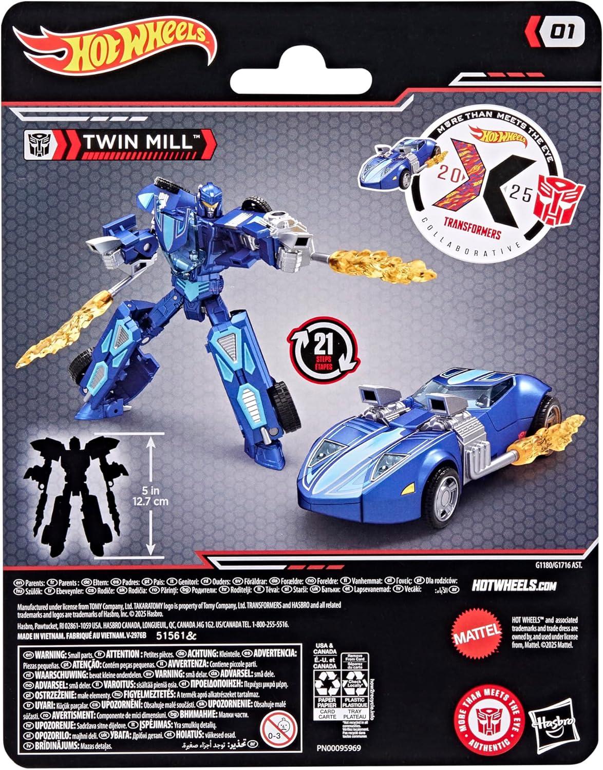 imageTransformers Collaborative Hot Wheels x Twin Mill Deluxe Class 5Inch Robot Action Figure Converts to Racecar Car Toys for Ages 8Twin Mill