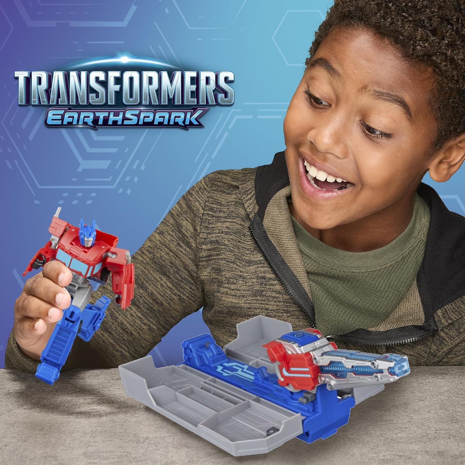 imageTransformers EarthSpark Optimus Prime Battle Trailer Playset with Action Figure Lights and Sounds Electronic Truck Toys for Kids 6 and Up
