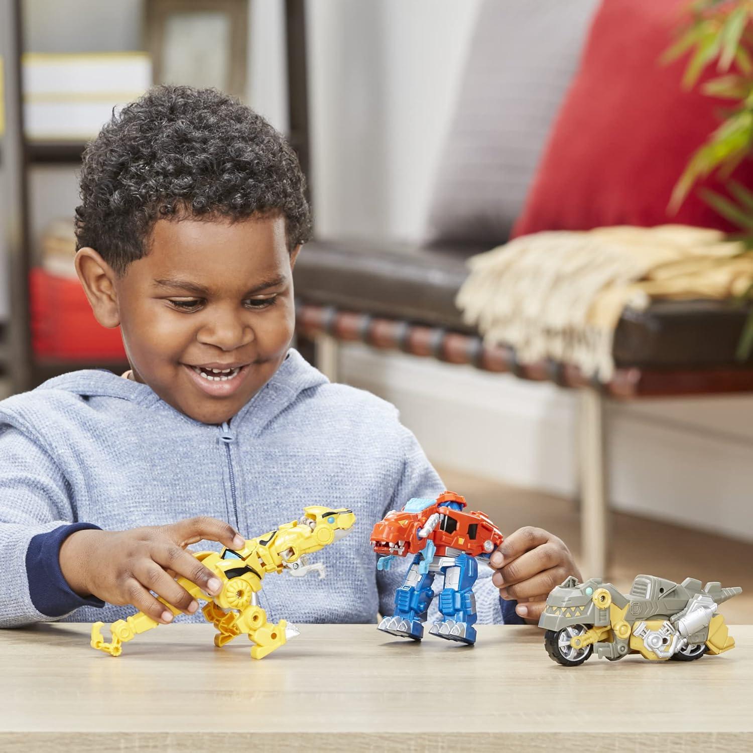 imageTransformers Playskool Primal TeamUp 3Pack with Optimus PrimeBumblebee and Grimlock Converting Dinosaur Figures 45Inch Toys Ages 3 and Up Amazon ExclusiveToysTransformers