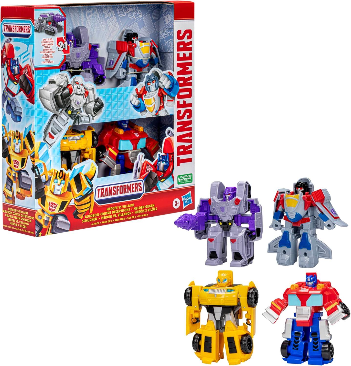 imageTransformers Toys Heroes vs Villains 4Pack Autobot and Decepticon 45Inch Action Figures Preschool Robot Toys for Kids Ages 3 and Up Amazon Exclusive