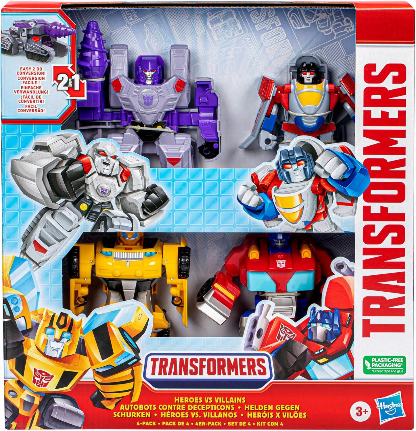 imageTransformers Toys Heroes vs Villains 4Pack Autobot and Decepticon 45Inch Action Figures Preschool Robot Toys for Kids Ages 3 and Up Amazon Exclusive