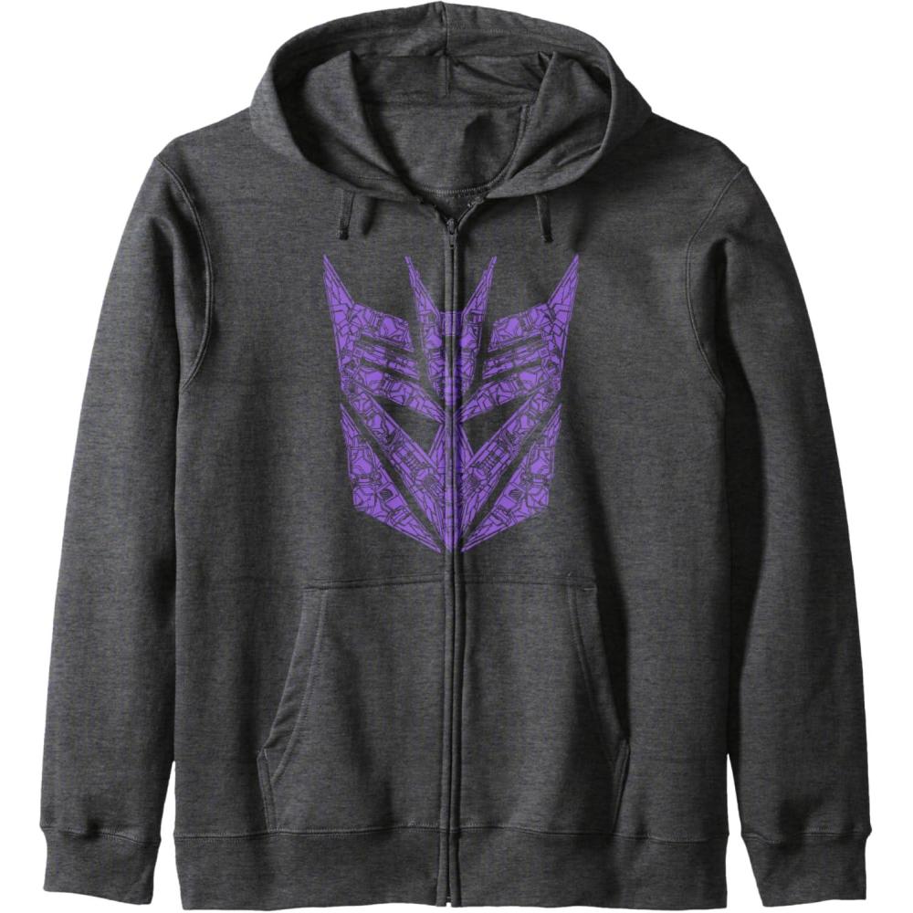 imageTransformers Decepticons Purple Icon Filled Logo Zip HoodieDark Heather Grey