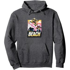 Transformers Bumblebee Surfing Life’s A Beach Portrait Pullover Hoodie(Dark Heather Grey)