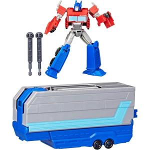Transformers EarthSpark Optimus Prime Battle Trailer Playset with Action Figure, Lights and Sounds, Electronic Truck Toys for Kids 6 and Up