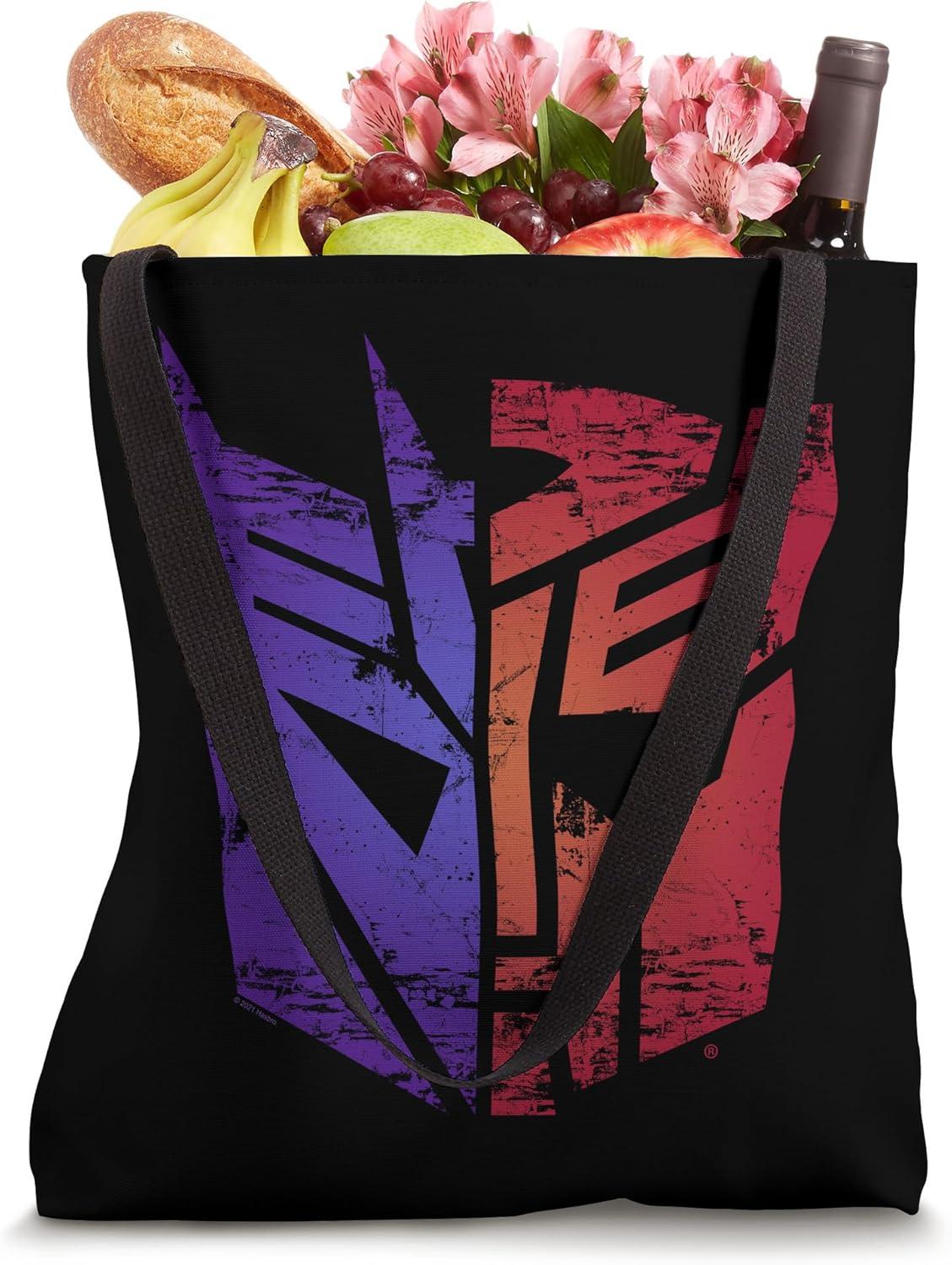 imageTransformers Decepticons ampamp Autobots Split Logo Tote Bag