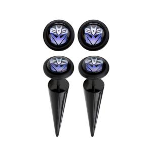 Hasbro Officially Licensed Jewelry Unisex Transformers Decepticon Logo Faux Tapers-18 Gauge, Available in Black Color. Sold in Pair. Comes with Hanging Licensed Card.