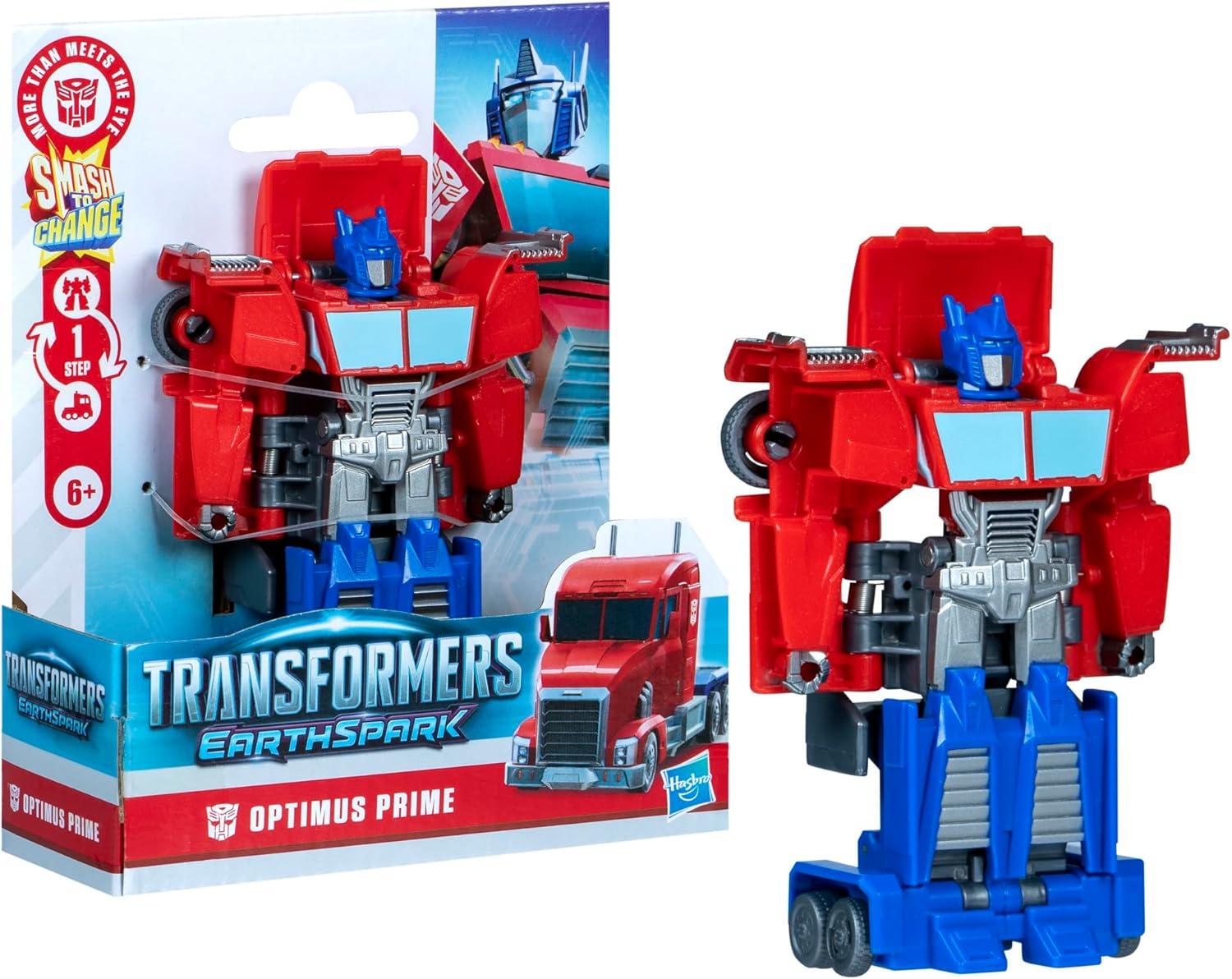 imageTRANSFORMERS EarthSpark 1Step Smash Changers Optimus Prime 4Inch Action Figure Robot Toys for Boys and Girls 6 and Up