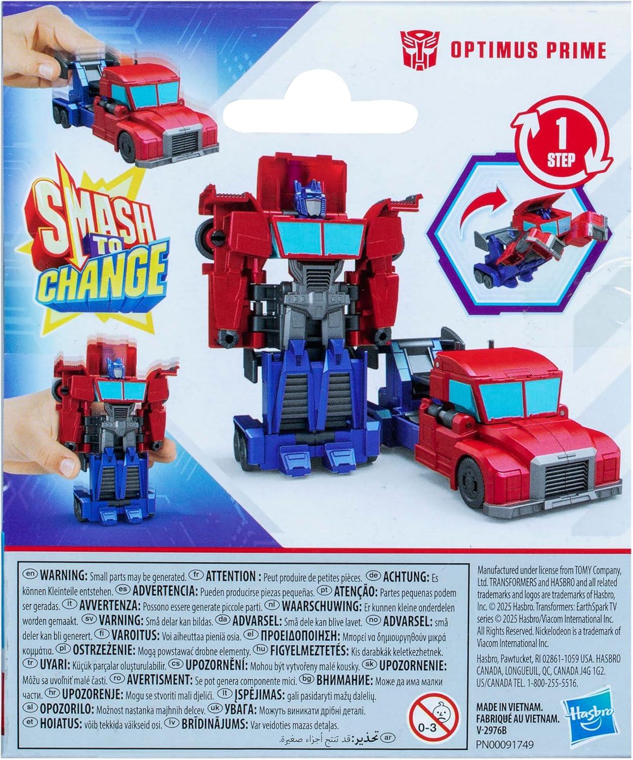 imageTRANSFORMERS EarthSpark 1Step Smash Changers Optimus Prime 4Inch Action Figure Robot Toys for Boys and Girls 6 and Up