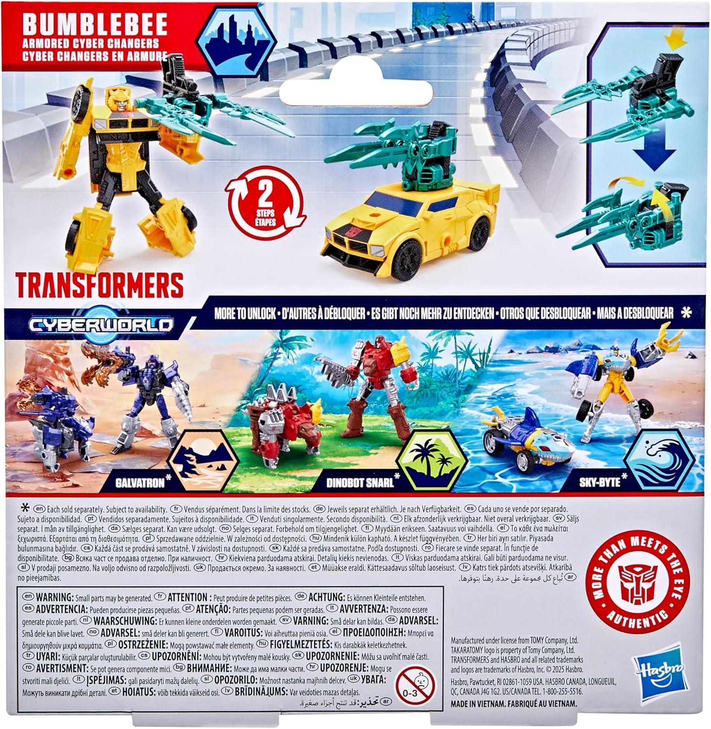 imageTransformers CYBERWORLD Bumblebee Armored Cyber Changers 4Inch Action Figure Quick Change to Car Mode Robot Toys for Boys and Girls Kids Christmas Stocking Stuffers Ages 6