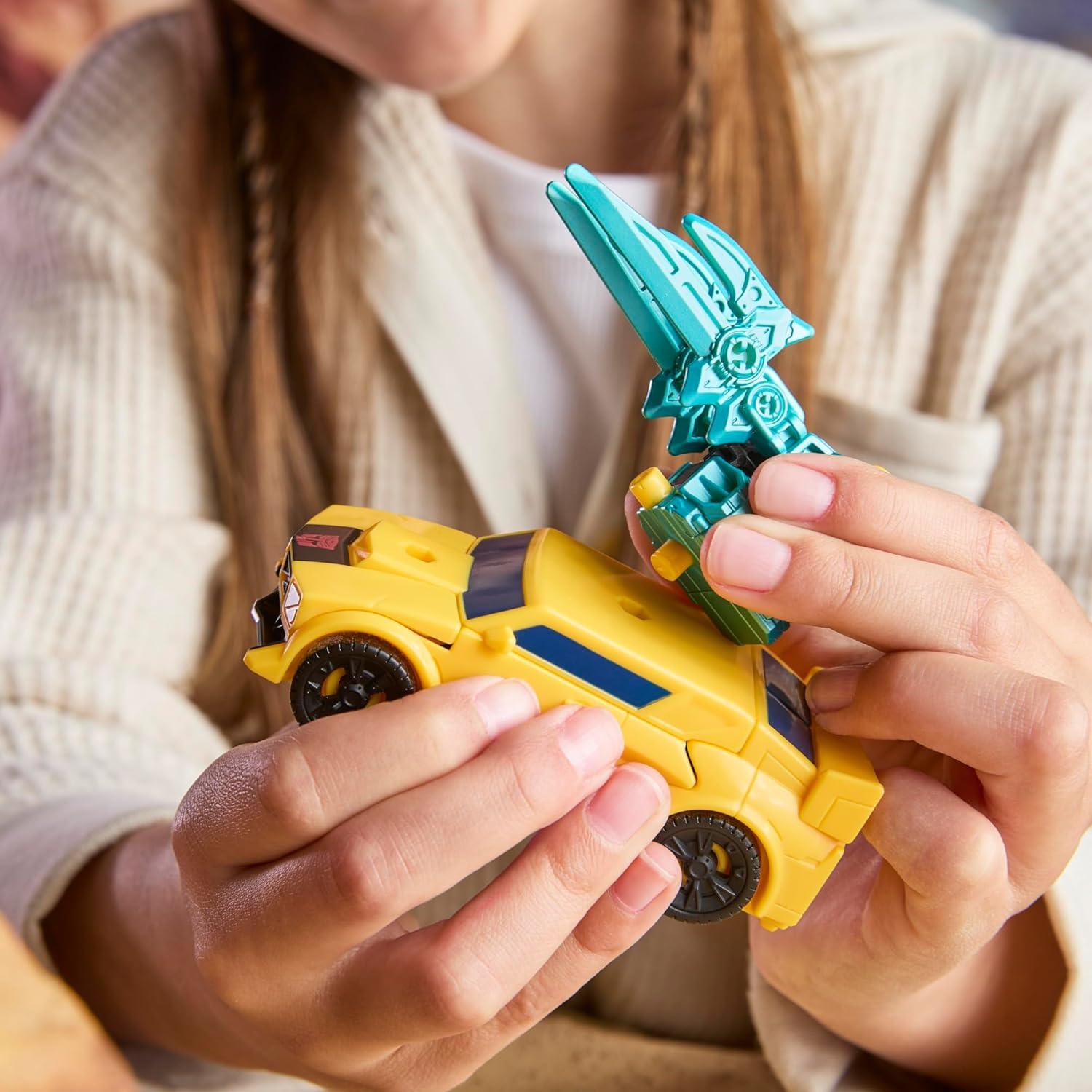 imageTransformers CYBERWORLD Bumblebee Armored Cyber Changers 4Inch Action Figure Quick Change to Car Mode Robot Toys for Boys and Girls Kids Christmas Stocking Stuffers Ages 6