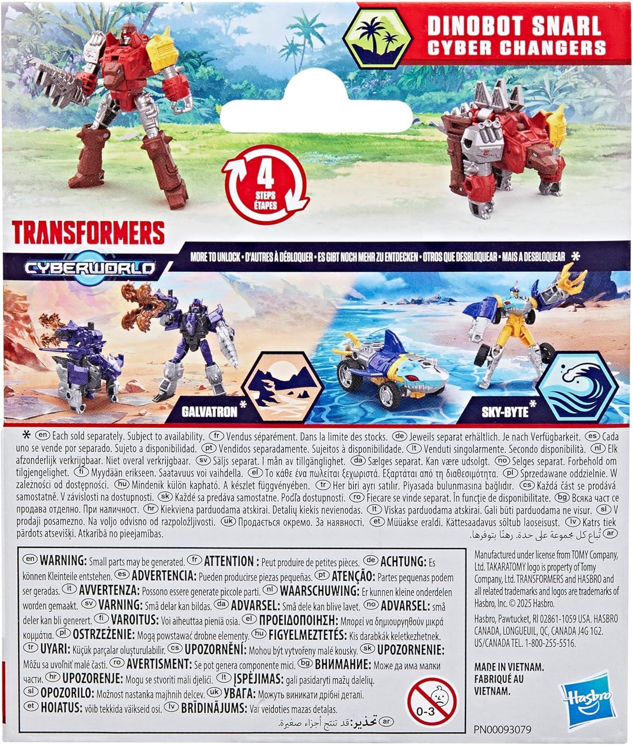 imageTransformers CYBERWORLD Dinobot Snarl Cyber Changers 4Inch Action Figure Quick Change to Dino Mode Robot Toys for Boys and Girls Kids Christmas Stocking Stuffers Ages 6