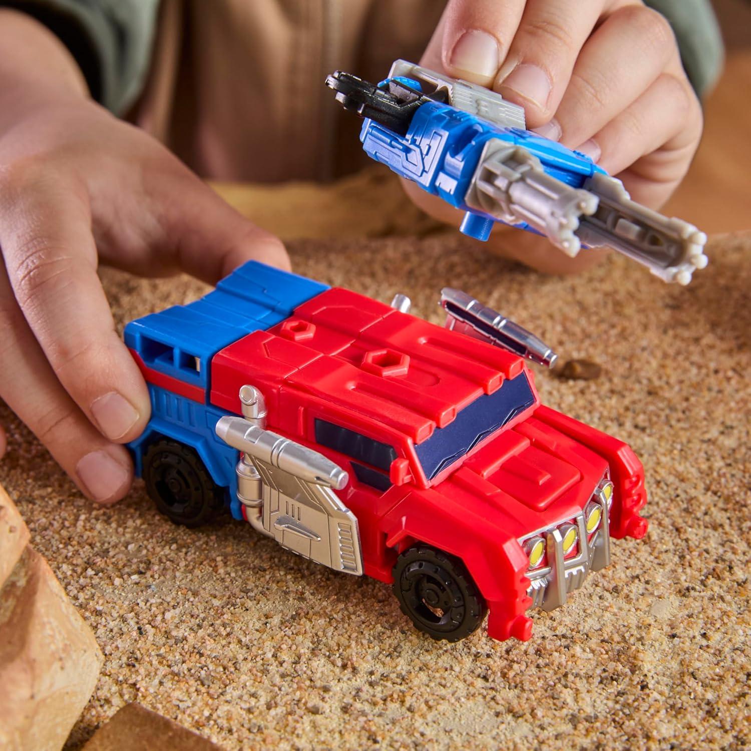 imageTransformers CYBERWORLD Optimus Prime Armored Cyber Changers 4Inch Action Figure Quick Change to Truck Mode Robot Toys for Boys and Girls Kids Christmas Stocking Stuffers Ages 6