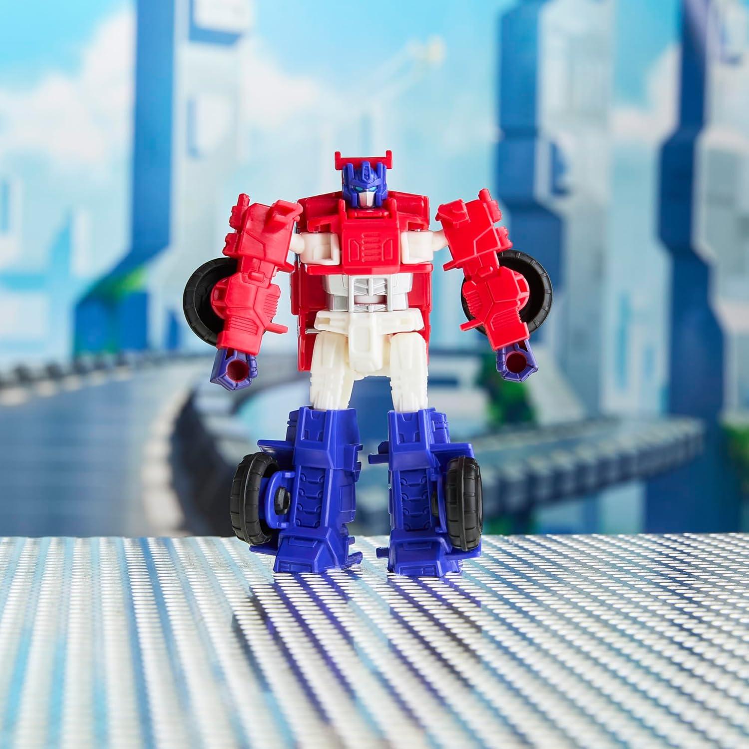 imageTransformers CYBERWORLD Optimus Prime Cyber Changers 4Inch Action Figure Quick Change to Truck Mode Robot Toys for Boys and Girls Kids Christmas Stocking Stuffers Ages 6