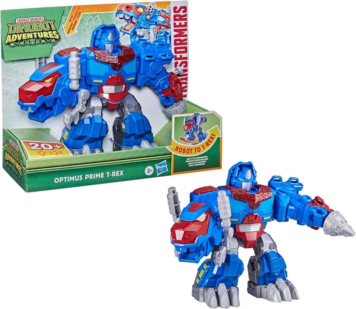 imageTransformers Dinobot Adventures Optimus Prime TRex Converting Toy with Lights and Sounds 9 Inch Action Figure Ages 3 and Up Amazon Exclusive