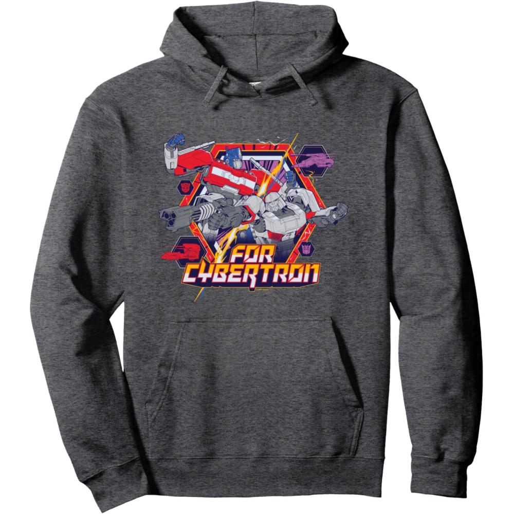 imageTransformers One For Cybertron Epic Battle Logo Retro Pullover HoodieDark Heather Grey