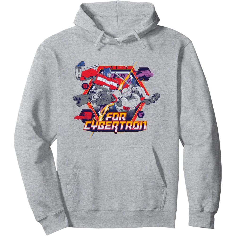 imageTransformers One For Cybertron Epic Battle Logo Retro Pullover HoodieHeather Grey
