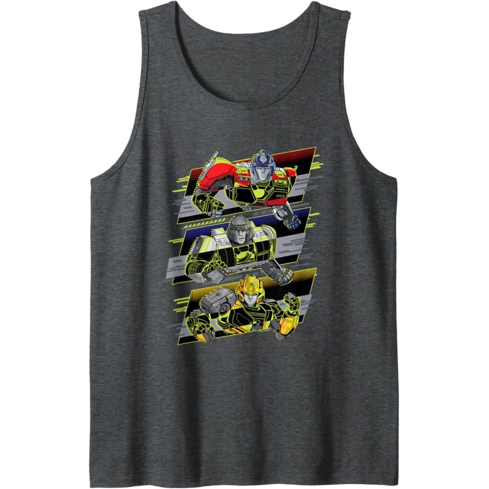 imageTransformers One Orion Pax D16 ampamp B127 Heroic Panels Tank TopDark Heather Grey