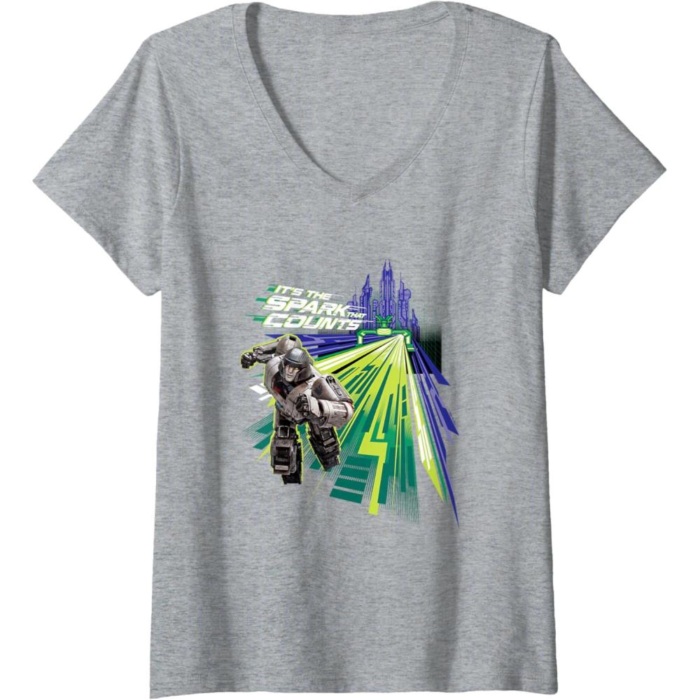 imageWomens Transformers One Its The Spark That Counts D16 Logo VNeck TShirtHeather Grey