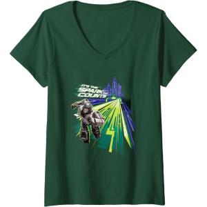 Womens Transformers One It’s The Spark That Counts D-16 Logo V-Neck T-Shirt(Dark Green)