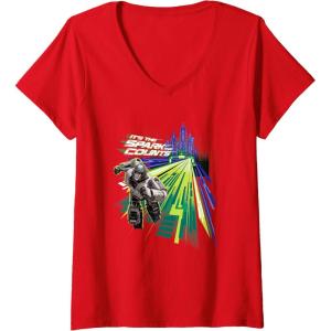 Womens Transformers One It’s The Spark That Counts D-16 Logo V-Neck T-Shirt(Red)