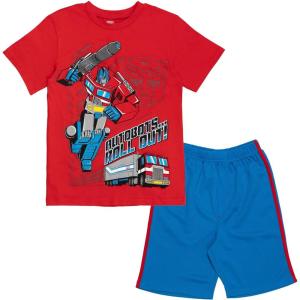 Transformers Bumblebee Optimus Prime Graphic T-Shirt & Mesh Shorts Outfit Set Toddler to Big Kid(Blue / Red)