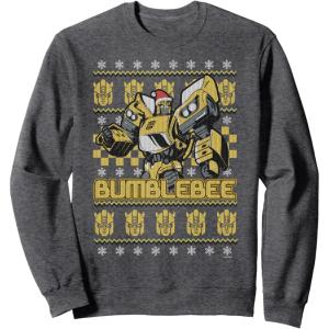 Transformers Christmas Bumblebee Ugly Sweater Sweatshirt(Dark Heather Grey)