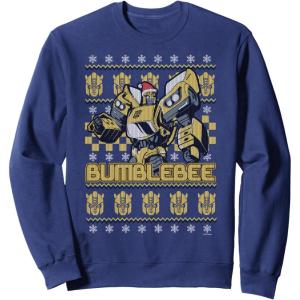 Transformers Christmas Bumblebee Ugly Sweater Sweatshirt(Navy Blue)