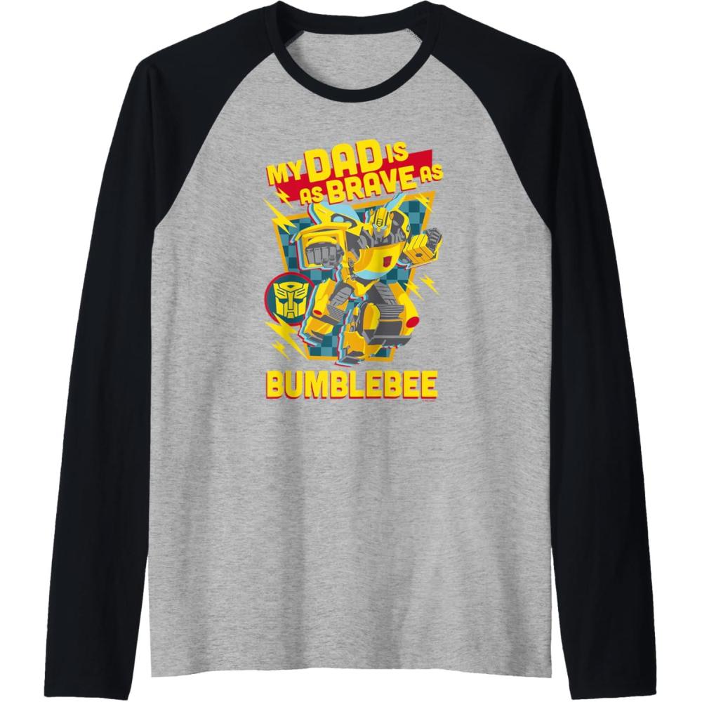 imageTransformers Fathers Day Bumblebee My Dad is Brave Raglan Baseball TeeBlackAthletic Heather