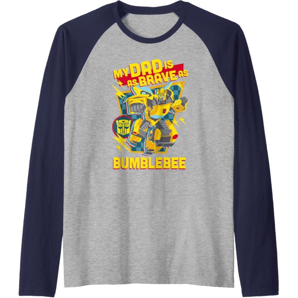 imageTransformers Fathers Day Bumblebee My Dad is Brave Raglan Baseball TeeNavy BlueAthletic Heather