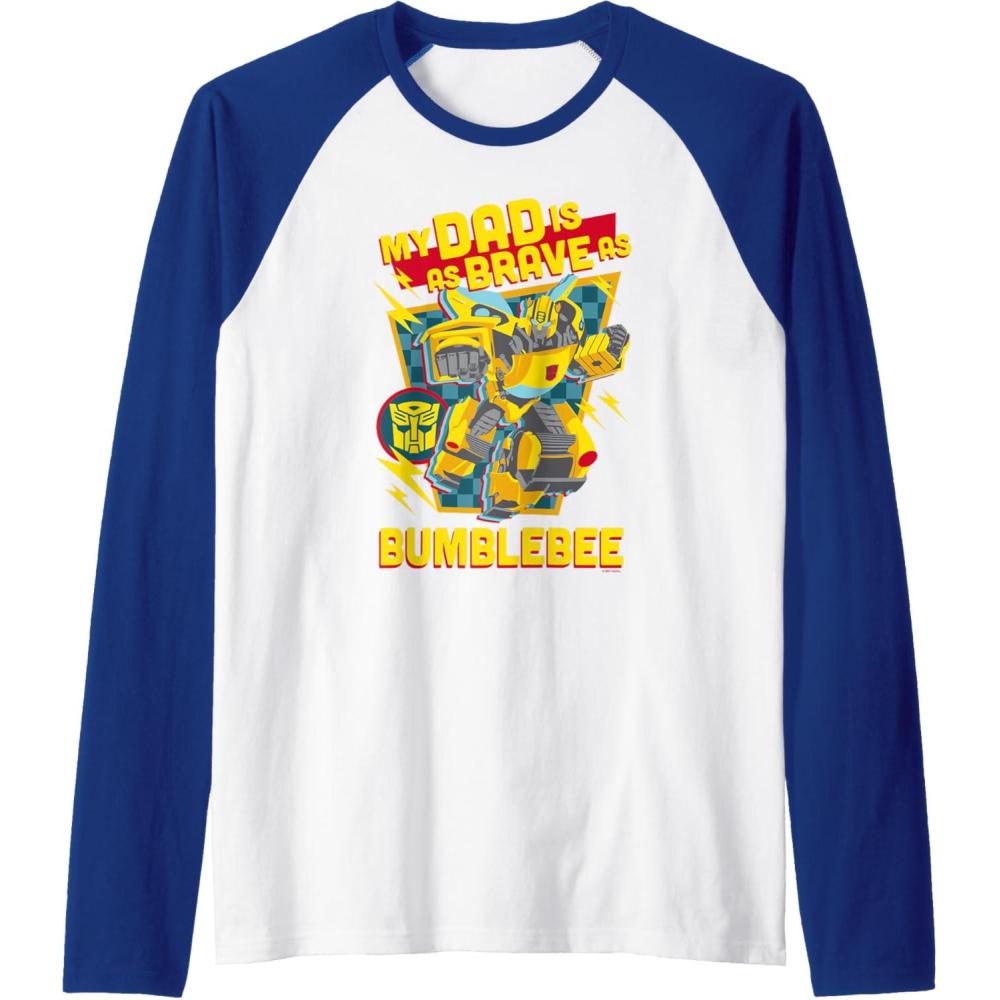 imageTransformers Fathers Day Bumblebee My Dad is Brave Raglan Baseball TeeRoyal BlueWhite