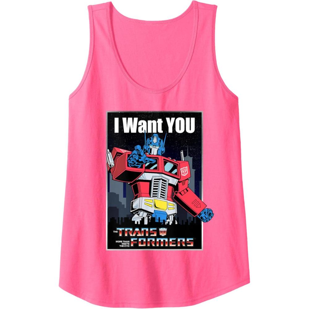 imageTransformers Optimus Prime I Want You Retro Poster Tank TopNeon Pink