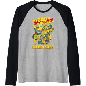 Transformers Father’s Day Bumblebee My Dad is Brave Raglan Baseball Tee(Black/Athletic Heather)