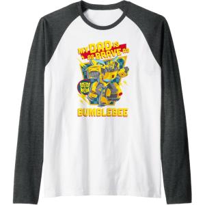 Transformers Father’s Day Bumblebee My Dad is Brave Raglan Baseball Tee(Dark Heather Grey/White)