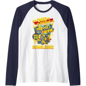 Transformers Father’s Day Bumblebee My Dad is Brave Raglan Baseball Tee(Navy Blue/White)