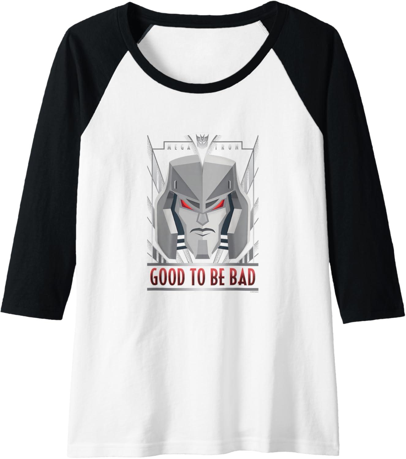 imageTransformers Megatron Good to Be Bad Raglan Baseball TeeBlackWhite