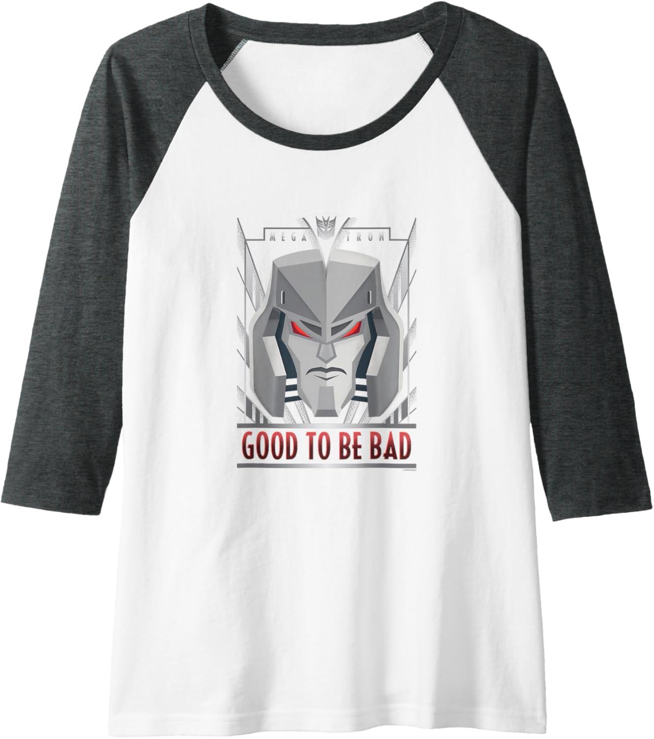 imageTransformers Megatron Good to Be Bad Raglan Baseball TeeDark Heather GreyWhite