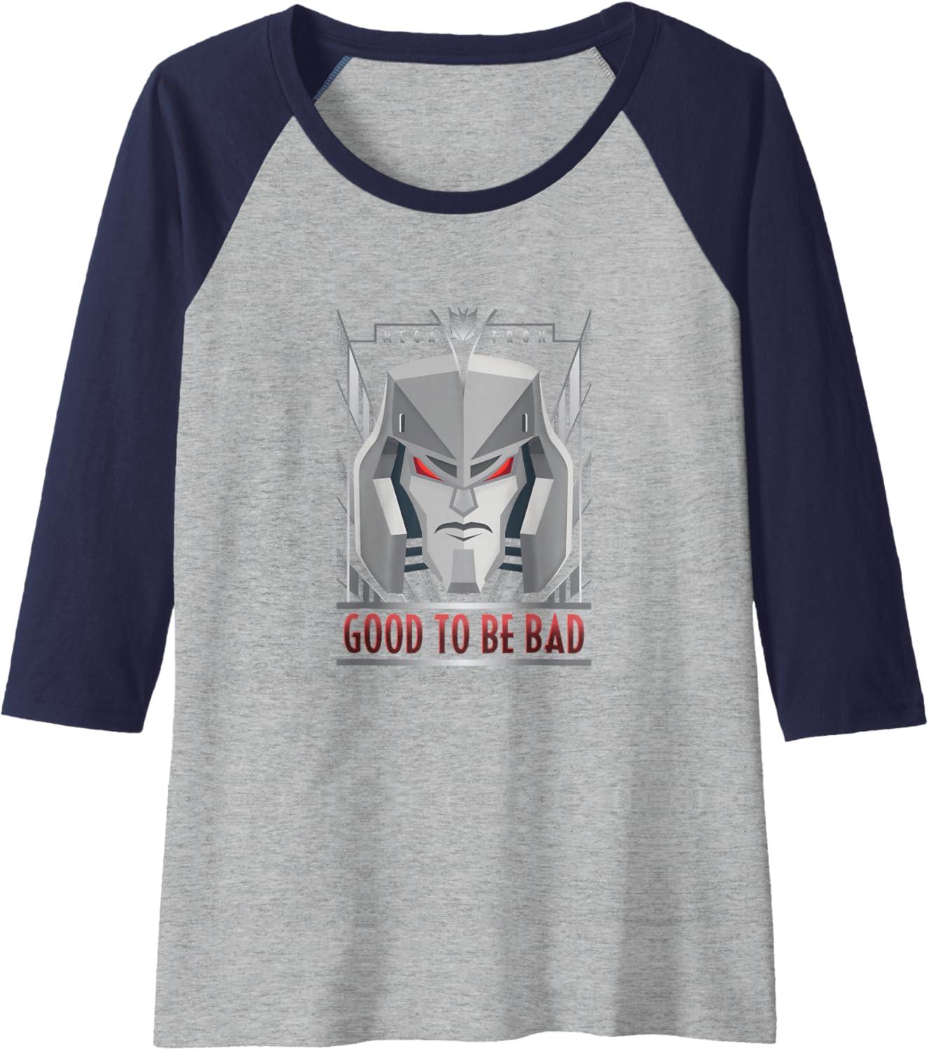 imageTransformers Megatron Good to Be Bad Raglan Baseball TeeNavy BlueAthletic Heather