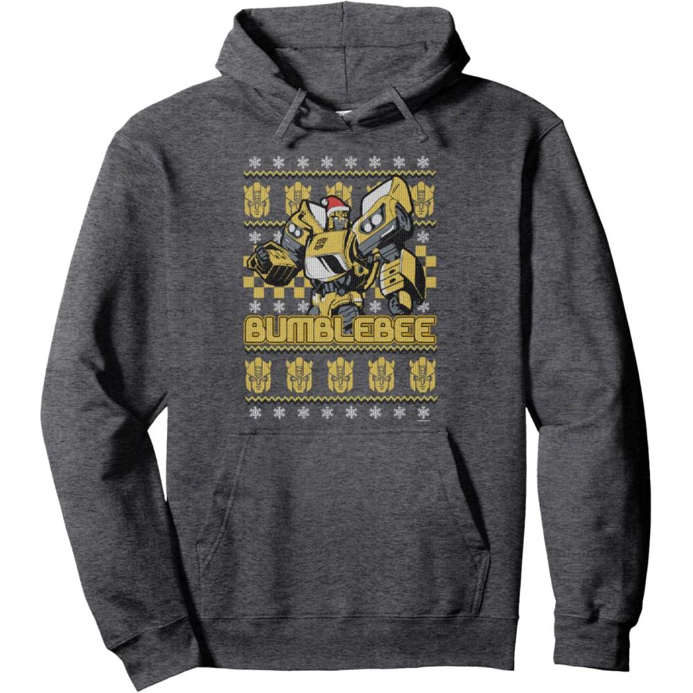 imageTransformers Christmas Bumblebee Ugly Sweater Pullover HoodieDark Heather Grey