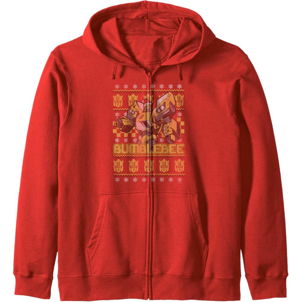 imageTransformers Christmas Bumblebee Ugly Sweater Zip HoodieRed