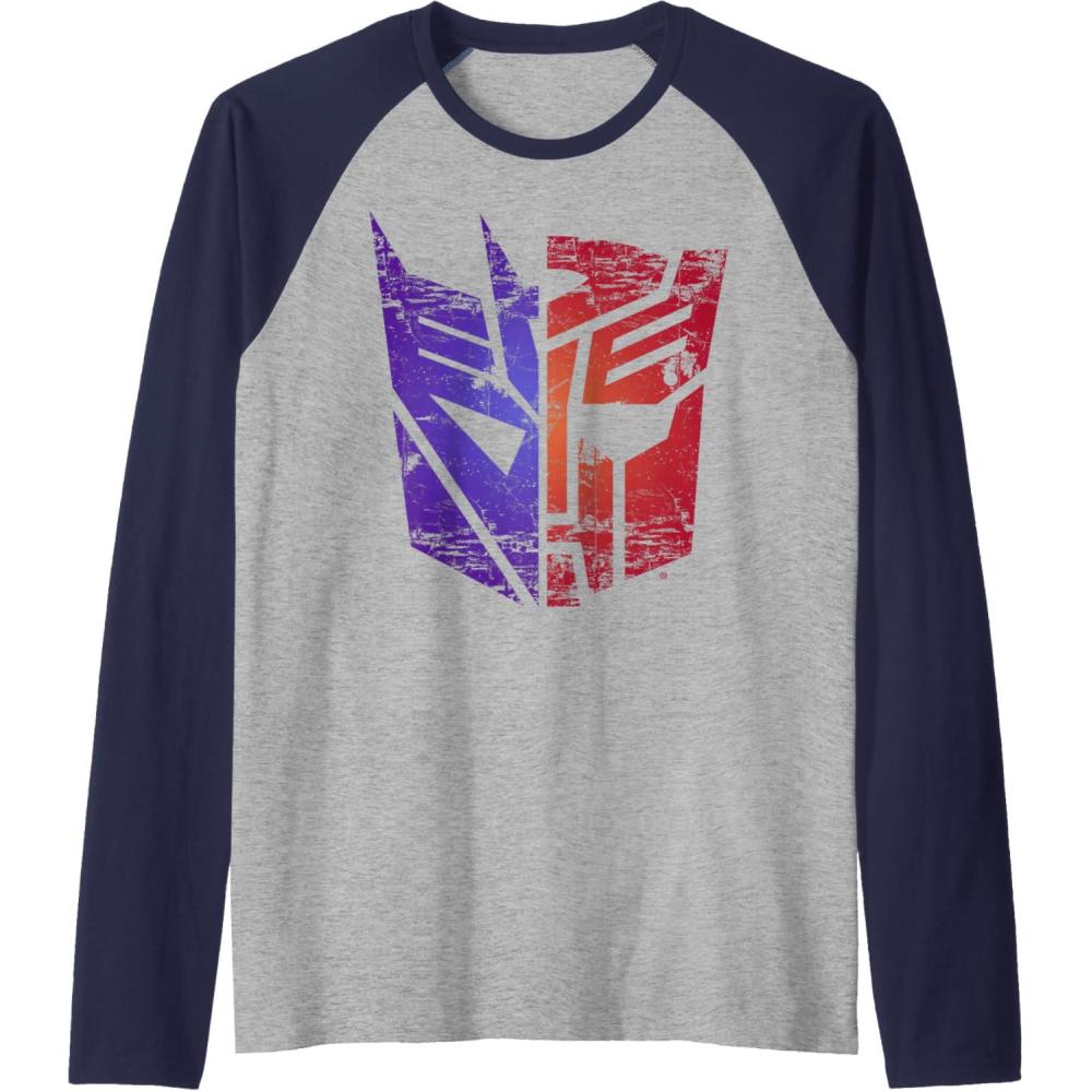 imageTransformers Decepticon Autobot Distressed Split Logo Raglan Baseball TeeNavy BlueAthletic Heather