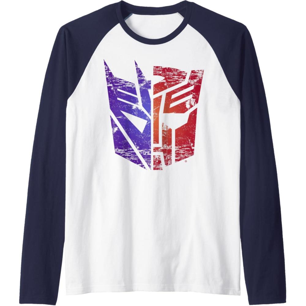 imageTransformers Decepticon Autobot Distressed Split Logo Raglan Baseball TeeNavy BlueWhite