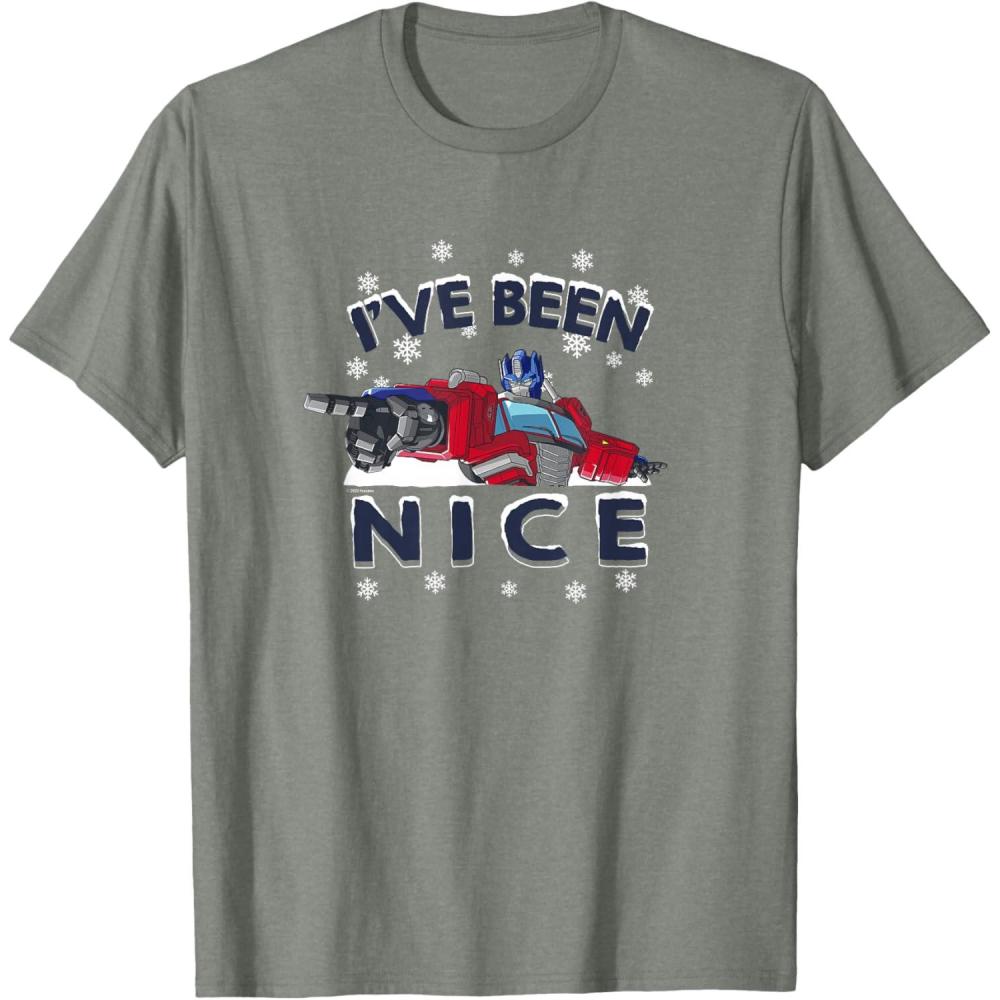 imageTransformers Ive Been Nice Optimus Prime Portrait TShirtOlive Heather