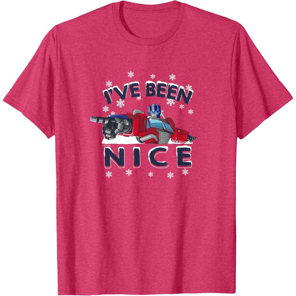imageTransformers Ive Been Nice Optimus Prime Portrait TShirtRed Heather