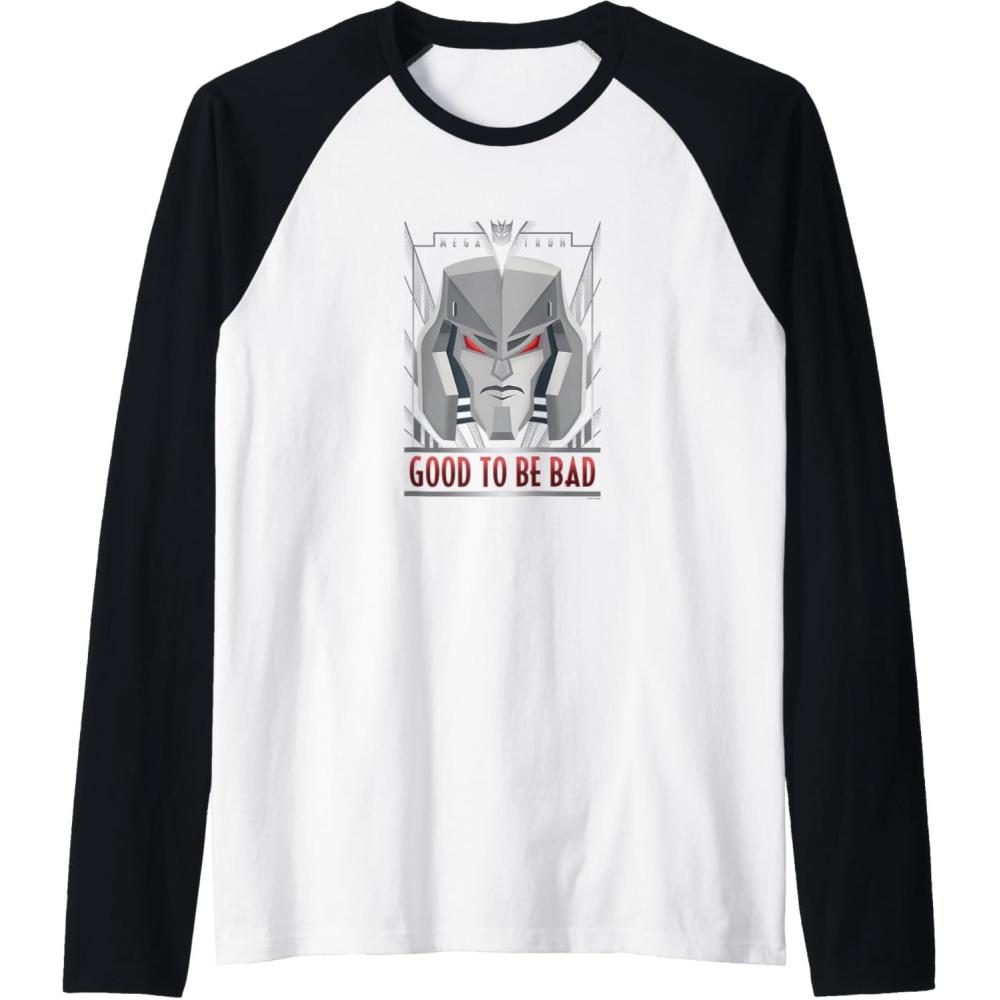 imageTransformers Megatron Good to Be Bad Raglan Baseball TeeBlackWhite