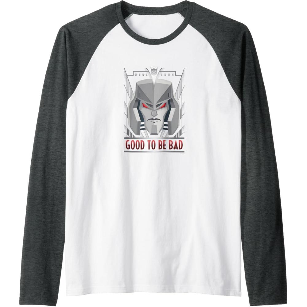 imageTransformers Megatron Good to Be Bad Raglan Baseball TeeDark Heather GreyWhite