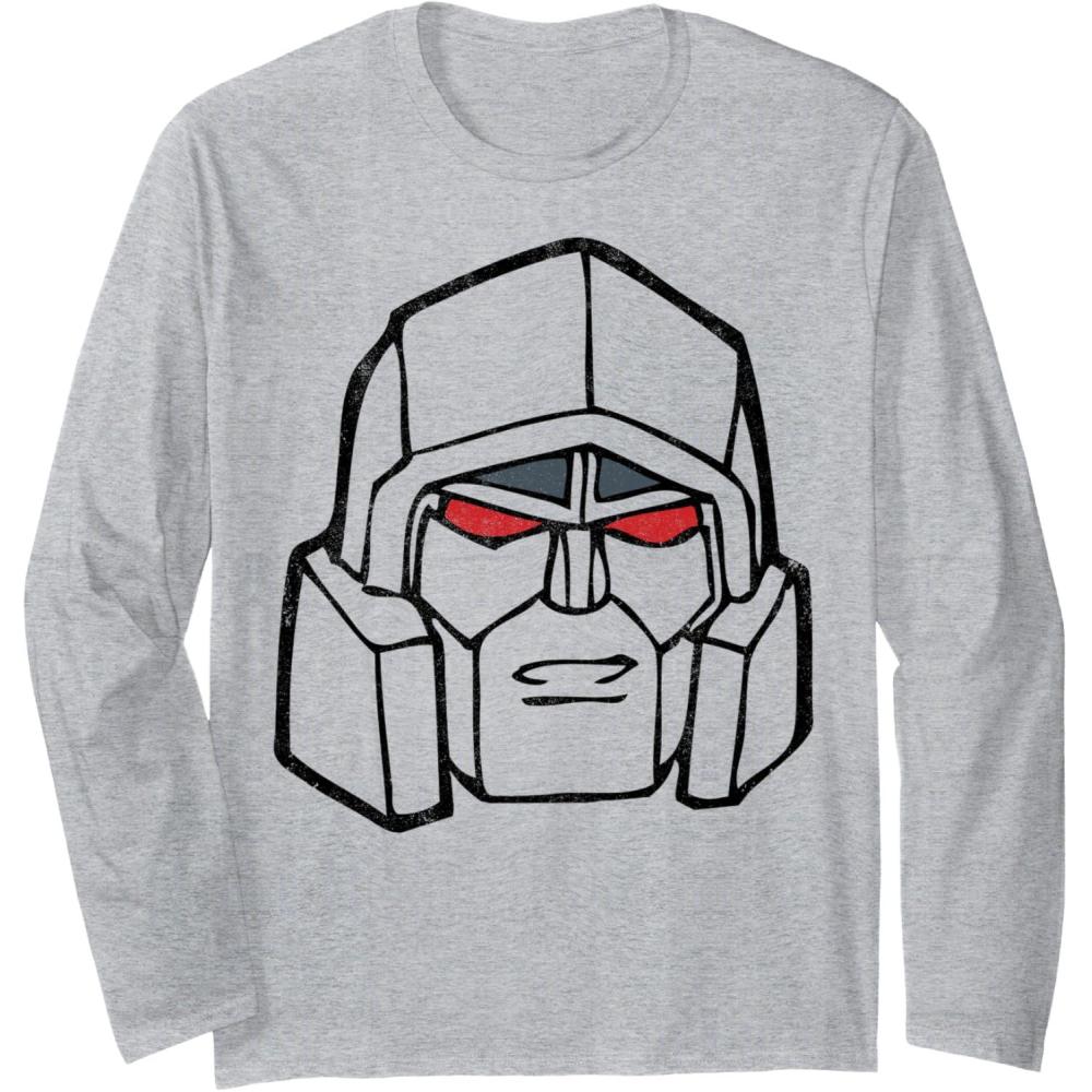 imageTransformers Megatron Vintage Big Face Long Sleeve TShirtHeather Grey
