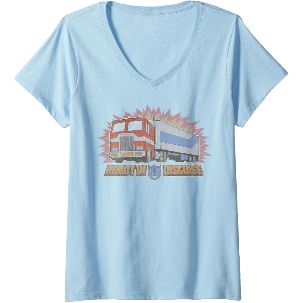 imageWomens Transformers Optimus Prime Robot in Disguise VNeck TShirtBaby Blue