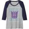 Transformers Christmas Retro Decepticon Ugly Sweater Style Raglan Baseball Tee(Navy Blue/Athletic Heather)